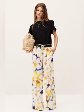 NWOT BA&SH Wide Leg Pull On Viscose Pant Floral Print Abstract Watercolor US 2